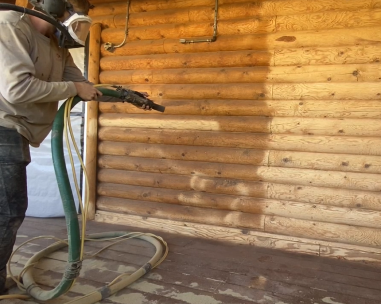 Media Blasting and Power Washing Doyle Log Home Restoration